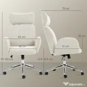 HOMCOM Scaun de Birou Rotativ din Bouclé cu Tetieră. Înălțime Reglabilă, Funcție Balansare, Gri Deschis-Alb | Aosom Romania