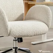 HOMCOM Scaun de Birou Rotativ din Bouclé cu Tetieră. Înălțime Reglabilă, Funcție Balansare, Gri Deschis-Alb | Aosom Romania