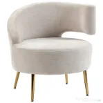 HOMCOM Scaun Modern pentru Living cu Spătar Arcuit și Arcuri Individuale, Tapițat cu Chenille, Spumă, Lemn și Oțel, 69x65x67 cm, Crem și Auriu | Aosom Romania