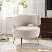 HOMCOM Scaun Modern pentru Living cu Spătar Arcuit și Arcuri Individuale, Tapițat cu Chenille, Spumă, Lemn și Oțel, 69x65x67 cm, Crem și Auriu | Aosom Romania