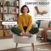 HOMCOM Scaun Modern pentru Living cu Spătar Arcuit și Arcuri Individuale, Tapițat cu Chenille, Spumă, Lemn și Oțel, 69x65x67 cm, Crem și Auriu | Aosom Romania
