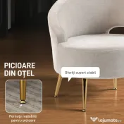 HOMCOM Scaun Modern pentru Living cu Spătar Arcuit și Arcuri Individuale, Tapițat cu Chenille, Spumă, Lemn și Oțel, 69x65x67 cm, Crem și Auriu | Aosom Romania