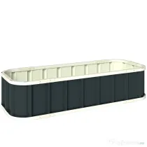 Outsunny Pat de Grădină Ridicat pentru Exterior cu Bază Deschisă, Mănuși, Margini Pliate, Jardinieră din Oțel Galvanizat, pentru Plante, Flori, Legume, Balcon Grădină, 136x52x31 cm, Gri Închis