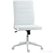 HOMCOM Scaun de Birou Ergonomic și Reglabil cu Spătar Curbat, din Piele PU și Oțel, 58x53x97-107 cm, Alb | Aosom Romania