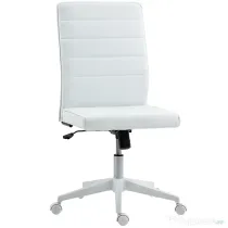 HOMCOM Scaun de Birou Ergonomic și Reglabil cu Spătar Curbat, din Piele PU și Oțel, 58x53x97-107 cm, Alb | Aosom Romania