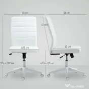 HOMCOM Scaun de Birou Ergonomic și Reglabil cu Spătar Curbat, din Piele PU și Oțel, 58x53x97-107 cm, Alb | Aosom Romania
