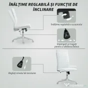 HOMCOM Scaun de Birou Ergonomic și Reglabil cu Spătar Curbat, din Piele PU și Oțel, 58x53x97-107 cm, Alb | Aosom Romania