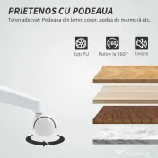 HOMCOM Scaun de Birou Ergonomic și Reglabil cu Spătar Curbat, din Piele PU și Oțel, 58x53x97-107 cm, Alb | Aosom Romania