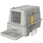 PawHut Litieră închisă pentru pisici de 80L cu tavă detașabilă, din ABS și oțel inoxidabil, 63x43x43 cm, gri deschis | Aosom Romania