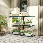 Outsunny Suport Vertical pentru Plante cu 3 Niveluri din Oțel și Plastic, Suport Ghivece pentru Interior și Exterior, Grădină, Balcon, 143x48x100 cm, Verde Închis | Aosom Romania
