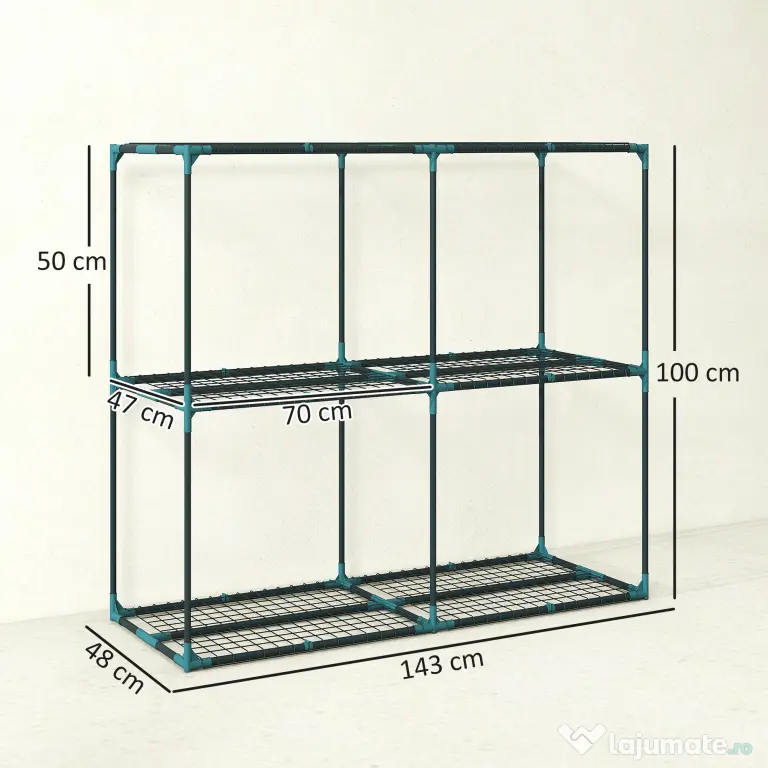 Outsunny Suport Vertical pentru Plante cu 3 Niveluri din Oțel și Plastic, Suport Ghivece pentru Interior și Exterior, Grădină, Balcon, 143x48x100 cm, Verde Închis | Aosom Romania