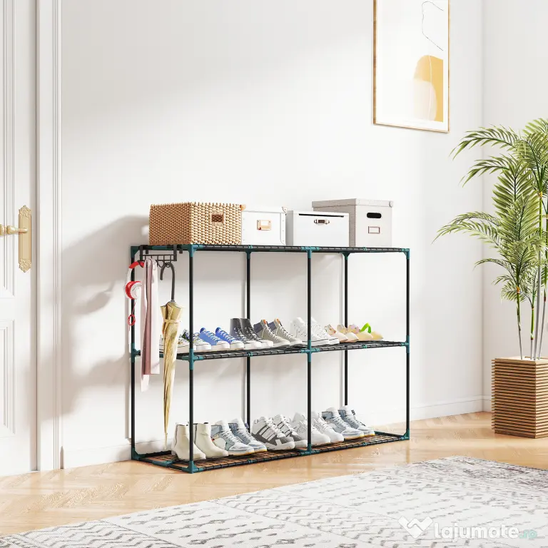Outsunny Suport Vertical pentru Plante cu 3 Niveluri din Oțel și Plastic, Suport Ghivece pentru Interior și Exterior, Grădină, Balcon, 143x48x100 cm, Verde Închis | Aosom Romania