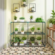 Outsunny Suport Vertical pentru Plante cu 3 Niveluri din Oțel și Plastic, Suport Ghivece pentru Interior și Exterior, Grădină, Balcon, 143x48x100 cm, Verde Închis | Aosom Romania
