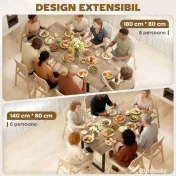 HOMCOM Masă de Luat Masa Extensibilă pentru 6-8 Persoane cu Panouri Detașabile, 140-180cm Masă Rectangulară Extensibilă cu Bază din Oțel, Stil Industrial, pentru Sufragerie, Culoare Lemn | Aosom Romania