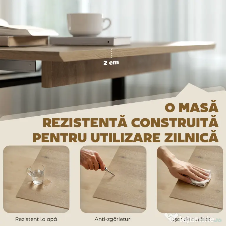 HOMCOM Masă de Luat Masa Extensibilă pentru 6-8 Persoane cu Panouri Detașabile, 140-180cm Masă Rectangulară Extensibilă cu Bază din Oțel, Stil Industrial, pentru Sufragerie, Culoare Lemn | Aosom Romania
