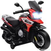 AIYAPLAY Motocicletă Electrică pentru Copii 18-36 Luni, 6V Motocicletă Electrică pentru Copii cu Roți Detașabile, Faruri, Muzică, 2.4 km/h Mini Motocicletă cu Far, Max 30kg, Roșu | Aosom Romania