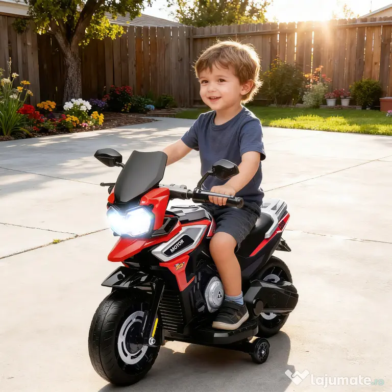 AIYAPLAY Motocicletă Electrică pentru Copii 18-36 Luni, 6V Motocicletă Electrică pentru Copii cu Roți Detașabile, Faruri, Muzică, 2.4 km/h Mini Motocicletă cu Far, Max 30kg, Roșu | Aosom Romania