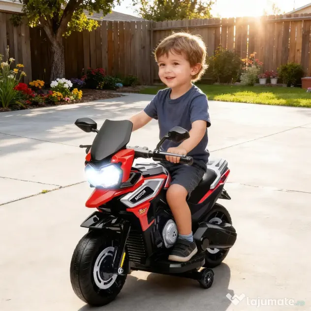 AIYAPLAY Motocicletă Electrică pentru Copii 18-36 Luni, 6V Motocicletă Electrică pentru Copii cu Roți Detașabile, Faruri, Muzică, 2.4 km/h Mini Motocicletă cu Far, Max 30kg, Roșu | Aosom Romania