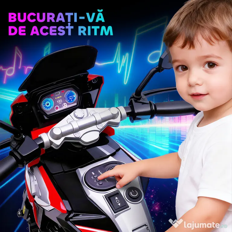 AIYAPLAY Motocicletă Electrică pentru Copii 18-36 Luni, 6V Motocicletă Electrică pentru Copii cu Roți Detașabile, Faruri, Muzică, 2.4 km/h Mini Motocicletă cu Far, Max 30kg, Roșu | Aosom Romania