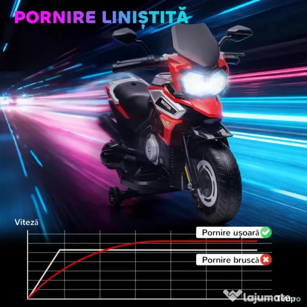 AIYAPLAY Motocicletă Electrică pentru Copii 18-36 Luni, 6V Motocicletă Electrică pentru Copii cu Roți Detașabile, Faruri, Muzică, 2.4 km/h Mini Motocicletă cu Far, Max 30kg, Roșu | Aosom Romania