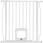 PawHut Poartă pentru Câini și Pisici Extensibilă cu Ușă Integrată, Poartă din Oțel și ABS, 75-85x2x76 cm, Alb | Aosom Romania