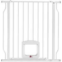 PawHut Poartă pentru Câini și Pisici Extensibilă cu Ușă Integrată, Poartă din Oțel și ABS, 75-85x2x76 cm, Alb | Aosom Romania