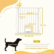 PawHut Poartă pentru Câini și Pisici Extensibilă cu Ușă Integrată, Poartă din Oțel și ABS, 75-85x2x76 cm, Alb | Aosom Romania 