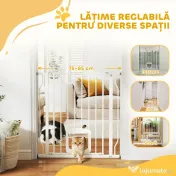 PawHut Poartă pentru Câini și Pisici Extensibilă cu Ușă Integrată, Poartă din Oțel și ABS, 75-85x2x76 cm, Alb | Aosom Romania 