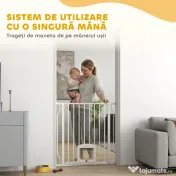 PawHut Poartă pentru Câini și Pisici Extensibilă cu Ușă Integrată, Poartă din Oțel și ABS, 75-85x2x76 cm, Alb | Aosom Romania 