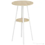 HOMCOM Masă Înaltă Rotundă cu Raft, Masă Modernă pentru Bucătărie sau Dining, PAL, Metal, Lemn Natural și Alb | Aosom Romania 