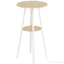 HOMCOM Masă Înaltă Rotundă cu Raft, Masă Modernă pentru Bucătărie sau Dining, PAL, Metal, Lemn Natural și Alb | Aosom Romania