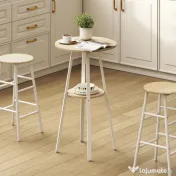 HOMCOM Masă Înaltă Rotundă cu Raft, Masă Modernă pentru Bucătărie sau Dining, PAL, Metal, Lemn Natural și Alb | Aosom Romania 
