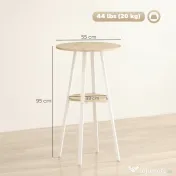 HOMCOM Masă Înaltă Rotundă cu Raft, Masă Modernă pentru Bucătărie sau Dining, PAL, Metal, Lemn Natural și Alb | Aosom Romania 