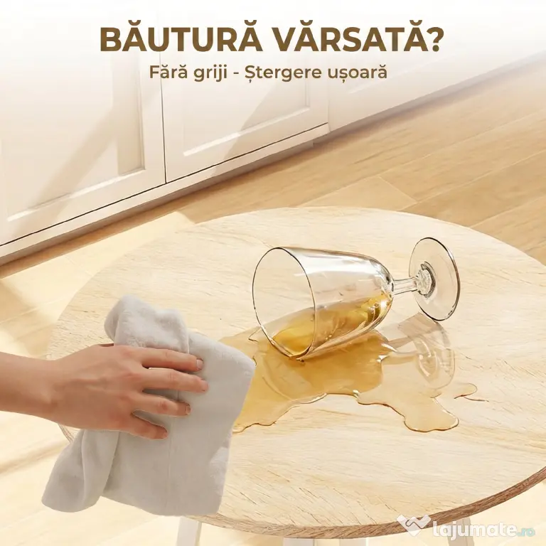 HOMCOM Masă Înaltă Rotundă cu Raft, Masă Modernă pentru Bucătărie sau Dining, PAL, Metal, Lemn Natural și Alb | Aosom Romania