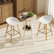 HOMCOM Masă Înaltă Rotundă cu Raft, Masă Modernă pentru Bucătărie sau Dining, PAL, Metal, Lemn Natural și Alb | Aosom Romania 