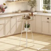 HOMCOM Masă Înaltă Rotundă cu Raft, Masă Modernă pentru Bucătărie sau Dining, PAL, Metal, Lemn Natural și Alb | Aosom Romania 
