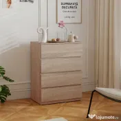 HOMCOM Comodă cu 4 Sertare, Dulap Înalt pentru Dormitor, Comodă cu Sertare cu Ghidaje Metalice și Mânere Scanalate, Alb | Aosom Romania
