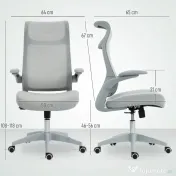 HOMCOM Scaun de birou ergonomic cu cotiere reglabile și tetieră, gri | Aosom Romania