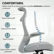 HOMCOM Scaun de birou ergonomic cu cotiere reglabile și tetieră, gri | Aosom Romania