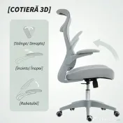 HOMCOM Scaun de birou ergonomic cu cotiere reglabile și tetieră, gri | Aosom Romania
