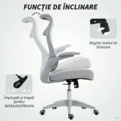 HOMCOM Scaun de birou ergonomic cu cotiere reglabile și tetieră, gri | Aosom Romania