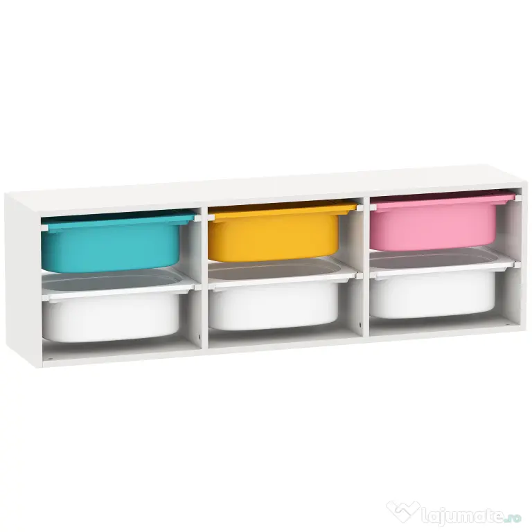 AIYAPLAY Raft pentru Jucării din Lemn cu 6 Recipiente Detașabile din Plastic, Multicolor | Aosom Romania