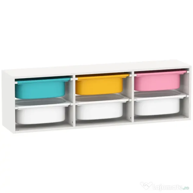 AIYAPLAY Raft pentru Jucării din Lemn cu 6 Recipiente Detașabile din Plastic, Multicolor | Aosom Romania