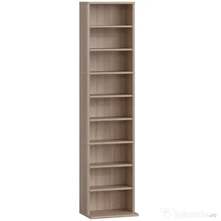 HOMCOM Raft pentru CD-uri cu 6 Rafturi Ajustabile, Capacitate 260 CD-uri sau 120 DVD-uri, 33 x 24 x 140 cm, Lemn Natural
