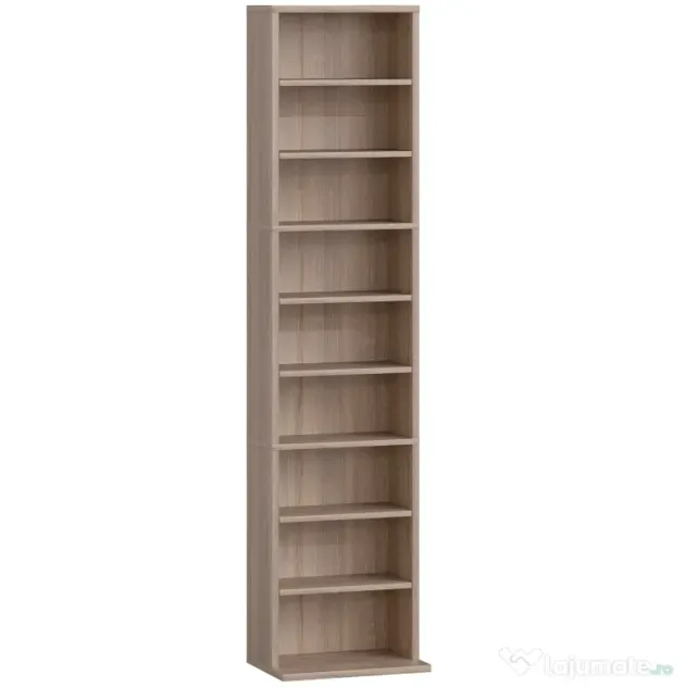 HOMCOM Raft pentru CD-uri cu 6 Rafturi Ajustabile, Capacitate 260 CD-uri sau 120 DVD-uri, 33 x 24 x 140 cm, Lemn Natural