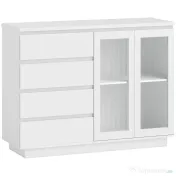 HOMCOM Bufet din Lemn cu 4 Sertare și Dulap cu Uși de Sticlă și Rafturi Reglabile, 120x40x91 cm, Alb | Aosom Romania 