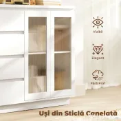 HOMCOM Bufet din Lemn cu 4 Sertare și Dulap cu Uși de Sticlă și Rafturi Reglabile, 120x40x91 cm, Alb | Aosom Romania 