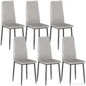 HOMCOM Set de 6 Scaune de Sufragerie, cu Spătar Înalt cu Cusături Tip Romb din Piele Ecologică și Oțel, 41x50x97 cm, Gri | Aosom Romania 