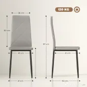 HOMCOM Set de 6 Scaune de Sufragerie, cu Spătar Înalt cu Cusături Tip Romb din Piele Ecologică și Oțel, 41x50x97 cm, Gri | Aosom Romania 
