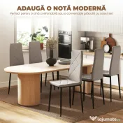 HOMCOM Set de 6 Scaune de Sufragerie, cu Spătar Înalt cu Cusături Tip Romb din Piele Ecologică și Oțel, 41x50x97 cm, Gri | Aosom Romania 